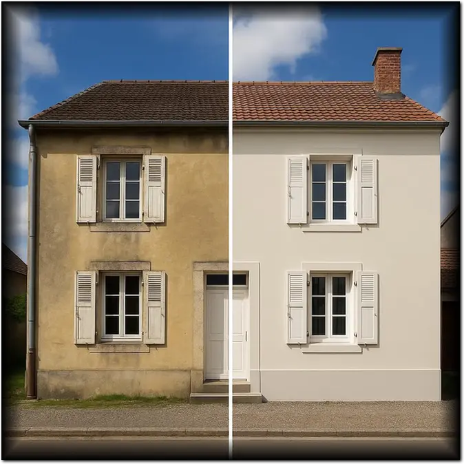 Ravalement de façade, peinture extérieure maison Aubergenville Yvelines 78